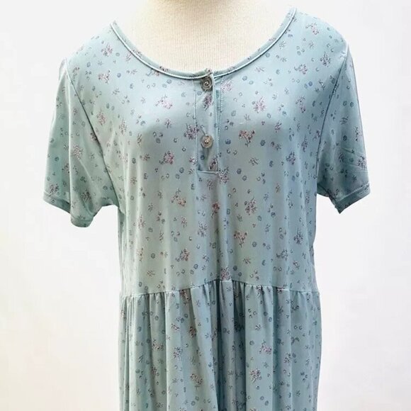 Foxclub Dresses & Skirts - FOXCLUB Women Short Sleeve Pullover Casual Blue Floral Print Long Dress Medium